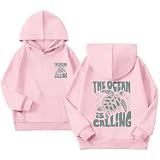 Wrenpies Cute Sea Turtle Graphic Hoodies for Girls The Ocean Is Calling Beach Preppy Sweatshirt Kids Vacation Pullover Tops(Pink,11-12 Years)