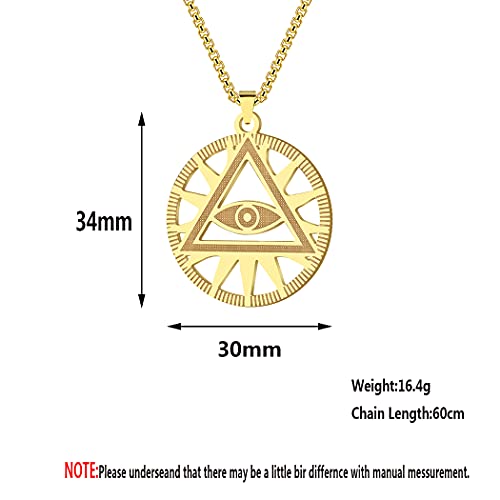 Solar System Triangle Evil Eyes Necklace Men Women All-Seeing-Eye Of Providence Illuminati Pyramid Stainless Steel Necklace