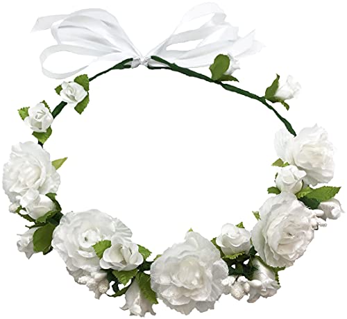 Flower Crown Girls Floral Headpiece - Artificial White Roses Wedding Bridal - Wreath Boho Kids Toddler Flower Crown Girls Floral Headpiece - Artificial White Roses Wedding Bridal - Wreath Boho Kids Toddler