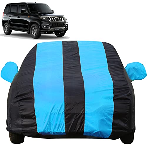 Image of Autofact Car Body Cover with Mirror Pockets Compatible for Mahindra Bolero Neo (Triple Stitched, Bottom Fully Elastic, Teak Blue Color)
