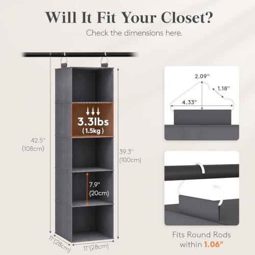 Lifewit Hanging Closet Organizer and Storage for Clothes 5 Tier - Image 3
