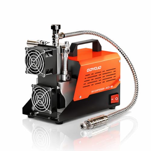 GOYOJO AC-2 PCP Air Compressor, 4500Psi/30Mpa Portable Oil-Free Pump for PCP Airguns & HPA Paintball Tanks, Dual Power 12V DC & 110V/220V AC with Converter, Safety Pressure Relief Valve