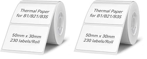NIIMBOT Cinta de etiquetas térmicas para impresoras B1 B21 B3S, etiqueta de dirección impermeable, autoadhesiva 2" x 1" (50x30 mm), 1 rollo de 230 (Paquete de 2)