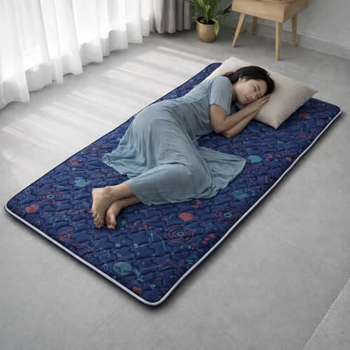 Image of Premium PU Foam Rolling Foldable Mattress for Floor | Folding /Lightweight /Travel /Yoga /Outdoor /Camping /Portable Mat, Single Size Soft Slim Gadda Roll-Up Guest Bed | 2 Inch, Blue, 75x36 inches