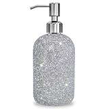SlowVibes 18Oz Bling Glass Soap Dispenser with Rust Proof Stainless Steel Pump,Refillable Liquid Hand Wash Bottle for Bathroom Kitchen,Sparkle Decorative Shower Dispenser,Rhinestone Lotion Dispenser