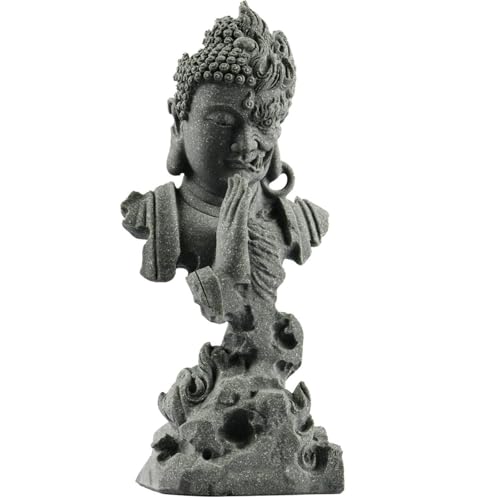 livelyfish Meditating Buddha Statue Zen Garden Statues Sandstone Thinker Buddha Sculpture Figurine for Fish Tank Aquarium Home Decorations, Gift (CS)