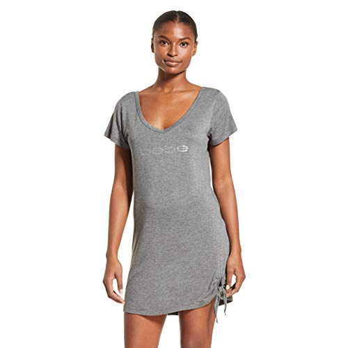 bebe Womens Tie Front Short Sleeve Dorm Sleepshirt Nightgown Charcoal Heather Medium