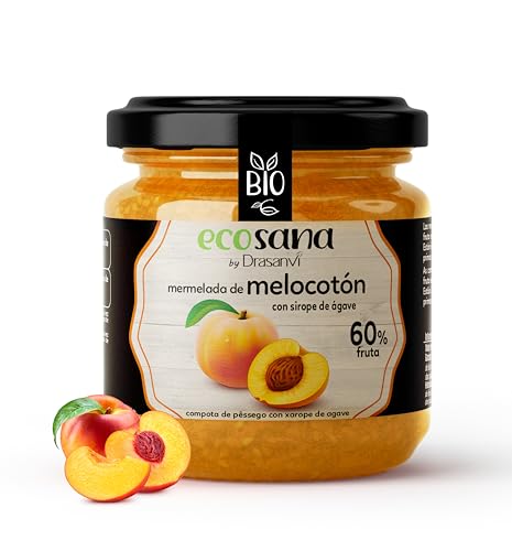 Drasanvi ECOSANA MERMELADA DE MELOCOTÓN CON SIROPE DE AGAVE CERTIFICADO BIO by - 60% FRUTA - VEGANO - SIN GLUTEN - 260g