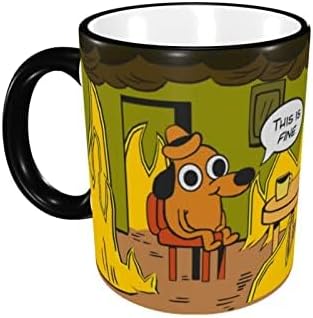 ThisFine this is fine mug,funy Mug Travel Coffee Mug For Men Women 11 Ounce Ceramic Tea Cup,funy Inspirational Gifts Black