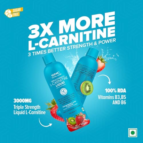 GNC Liquid L-Carnitine 3000mg | Triple Strength Formula | Converts Fat to Energy & Supports Lean Muscle | Fast-Acting for Weight Loss & Recovery | 100% RDA of B3, B5 & B7 for Performance & Stamina | Strawberry Kiwi