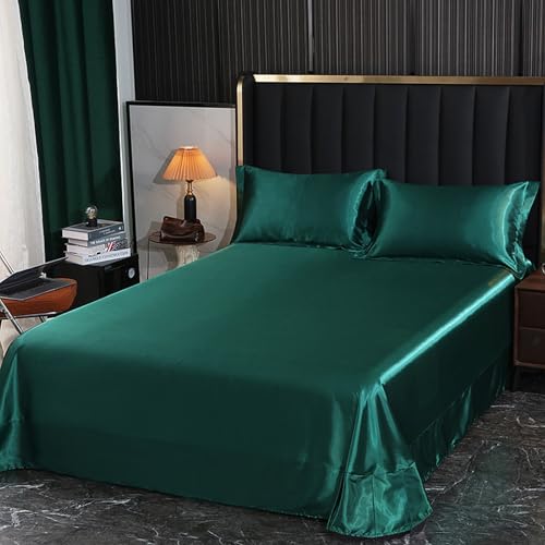 JIANINGHOME Ropa de cama de seda satinada, 50 x 75 cm, 2 piezas, color verde -3, sábanas encimeras transpirables, antiarrugas, resistente al encogimiento y a la decoloración