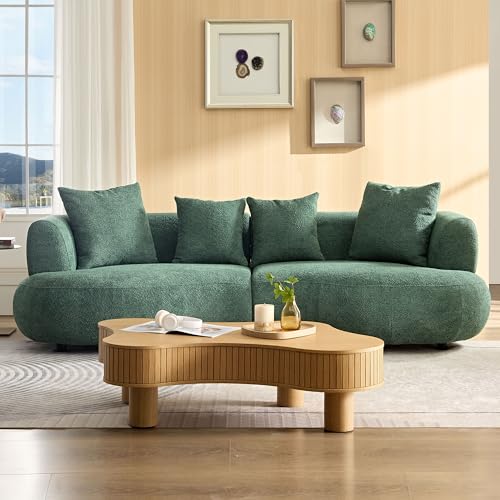 Image of KEIKI 102 inch Curved Oversized Boucle Modular Sectional Sofa with 4 Throw Pillows, Mid-Century Style 4-Seater Upholstered Corner Plush Comfy Couch, Easy Assembly, for Apartment, Living Room, Green