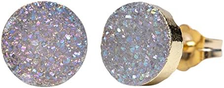 White Lilac Natural Druzy Stud Earrings- Real Genuine Druzy Quartz Gemstone- 8mm- Women's Jewelry Gift Idea- Stocking Stuffer-Holiday