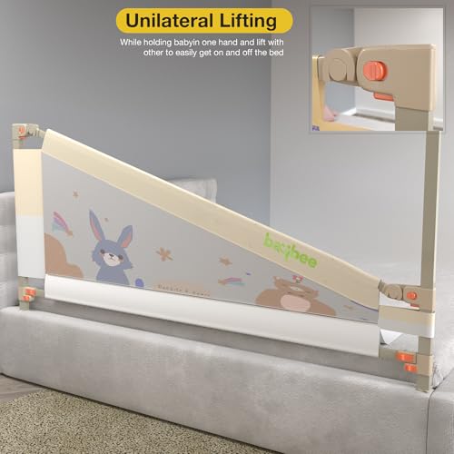 Image of BAYBEE Baby Bed Rail Guard (150x80cm), Bedrail for Baby Safety with 28 Height Adjustable, Portable Bed Side Protector for Babies Falling | Foldable Single Side Bed Railing, 3 Side, (White /Beige)