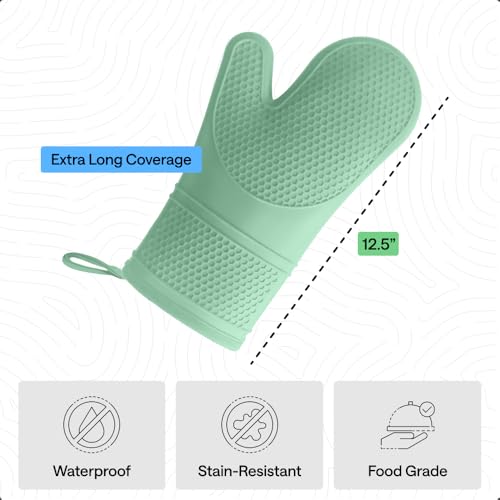 Image of GORILLA GRIP BPA-Free Soft Silicone Oven Mitts, 550F Heat Resistant Waterproof Cooking Safety Gloves, Thick Cotton Lining, Flexible Gripping for BBQ Grilling, Kitchen Potholders Set, 12.5x8.3, Mint
