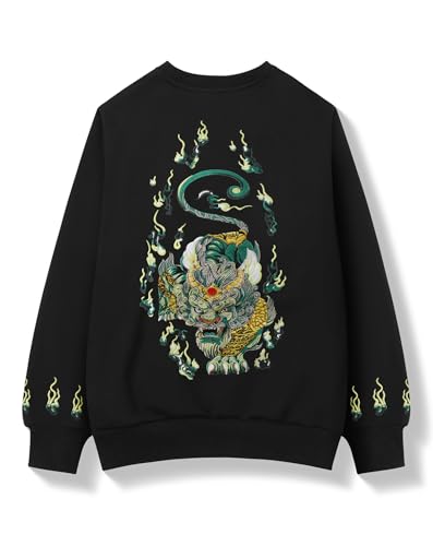 Niepce Inc Japanese Streetwear Men's Emerald Kirin Embroidered Graphic Crewneck