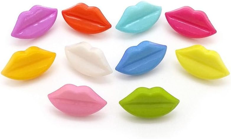 Healifty 120Pcs Colored Lip Shaped Buttons 1-Hole Plastic Big Lips Accessories for DIY Sewing Clothing Decoration Scrapbooking Crafts