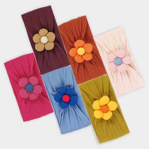 6 Pcs Handmade Flower Baby Headbands Super Stretchy Soft Knot Headbands Nylon Toddler Hairband Accessories for Newborn and Toddler Kids4