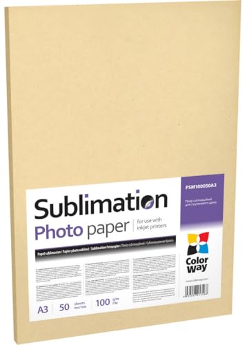 ColorWay Sublimationspapier, A3, 100g/m², 50 Blatt, Mattes Transferpapier für Tintenstrahldrucker