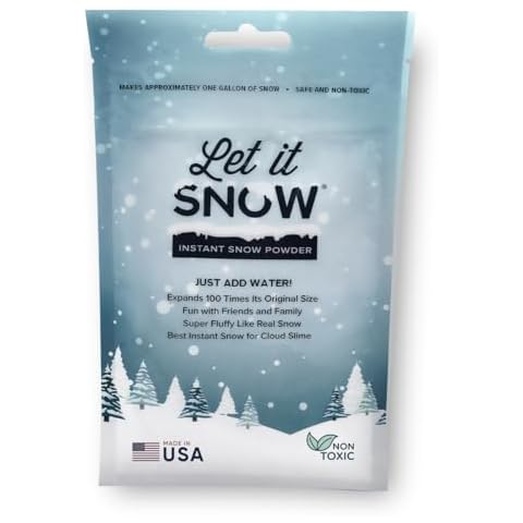 Let it Snow Instant Snow for Slime - Made in The USA Premium Fake Snow Powder for Kids - Great Artificial Snow for Holiday Snow Decorations, Sensory Activities and Slime Cover