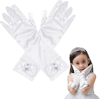 قفازات الاميرة للفتيات الصغيرات، قفازات فساتين للبنات، قفازات بفيونكة لحفلات الهالوين التنكرية والاميرة التنكرية.