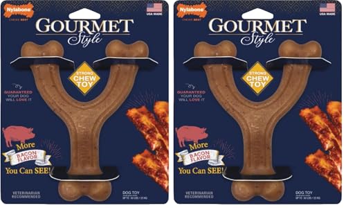 Image of Nylabone Gourmet Style Wishbone Strong Chew Toy for Dogs, Bacon Flavor, Large - Up to 50 lbs, 1 Count (Pack of 2)