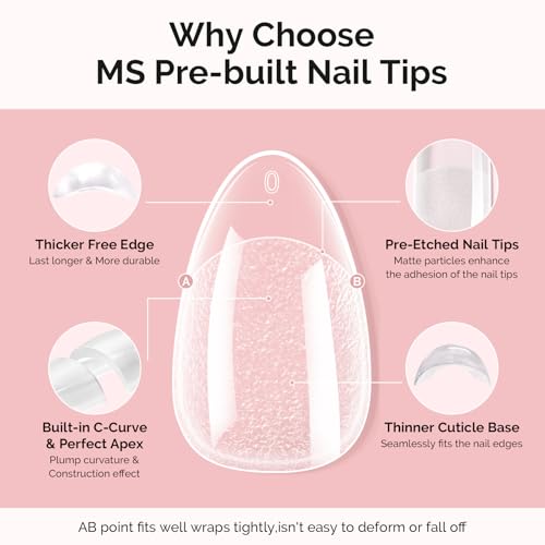 Image of MelodySusie Short Almond Gel Nail Tips Kit-300Pcs Pre-Building Apex Fake Nail Tips 20g Solid Nail Glue Gel,Half Matte Full Cover Clear Acrylic Nail,15Sizes Thick Strong Long Lasting for Home DIY&Salon