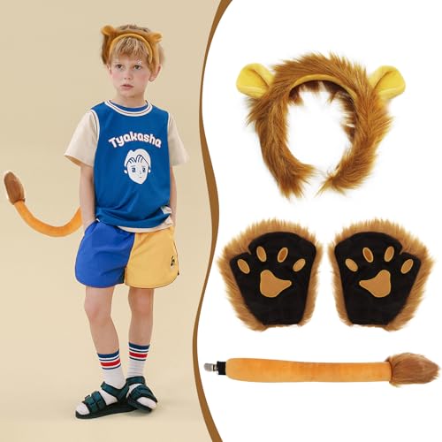 Disfraz de León con Orejas, Cola y Guantes de Peluche miniatura 2