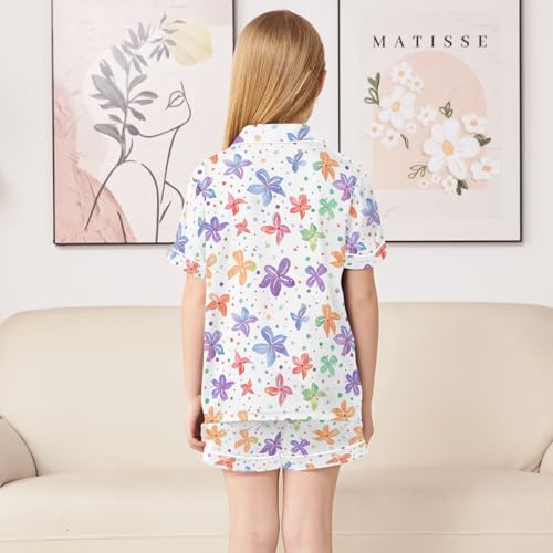 Lots Of Cute Flowers Summer Satin Pajama Set, Cute Button-Down Sleepwear Pj Set for Sleep Wears4