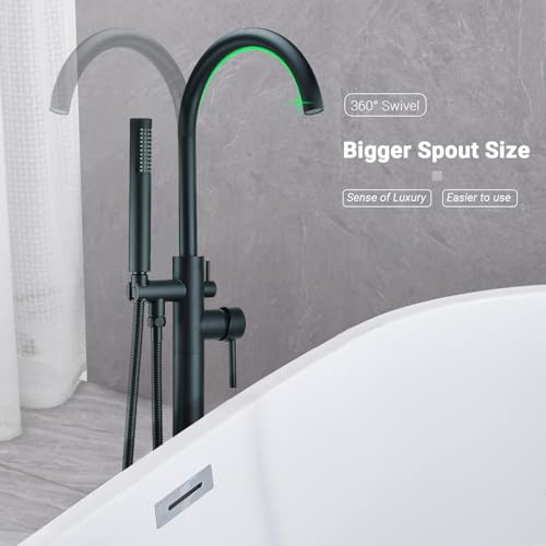 Miniatura 4 de Fbuke Grifo De Bañera Independiente, Grifo De Bañera Independiente De Montaje En Suelo, Relleno De Bañera Independiente De Latón, Grifo Mezclador De Ducha De Alto Flujo, Negro Mate