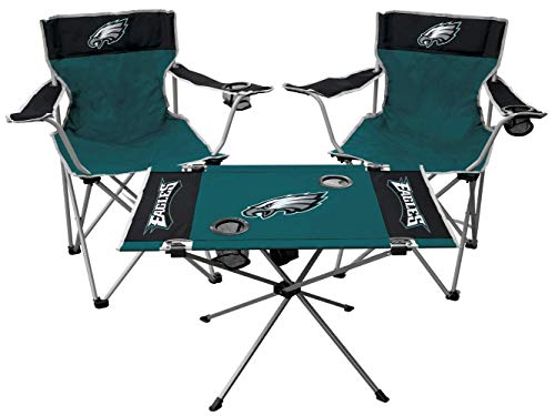 Rawlings NFL 3-Piece Tailgate Kit, 2 Gameday Elite Chairs and 1 Endzone Tailgate Table, Philadelphia Eagles