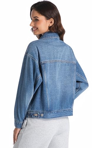 Women's Denim Jacket Loose Relaxed Fit with Pocket Trucker Jean Jacket Coats2