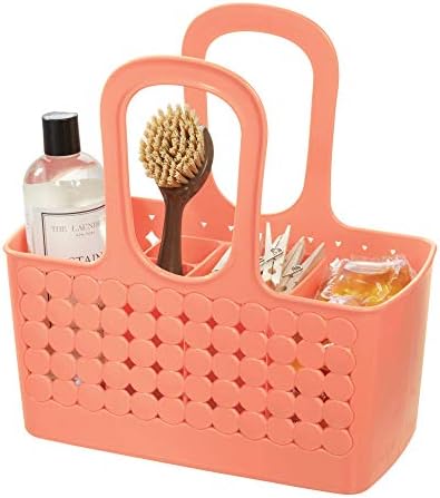 iDesign Orbz Bathroom Shower Tote for Shampoo, Cosmetics, Beauty Products - Small, Divided, Coral