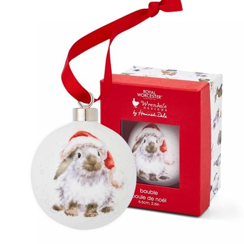 Portmeirion Royal Worcester Hanging Ornament - Ho Ho Ho Bauble with Rabbit Motif, Fine Bone China Holiday & Christmas Decor, Hand-Painted Animal Design for Festive Cheer & Tree Decoration