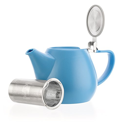 Tealyra - Jove Porcelain Large Teapot Blue - 340-ounce 3-4 cups - Japanese Made - Stainless Steel Lid and Extra-Fine Infuser To Brew Loose Leaf Tea - 1000ml