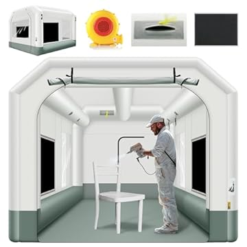 inflatable paint booth inside garage