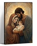 KPLUNDO Holy Family Canvas Wall Art Catholic Art Jesus and Virgin Mary Picture Christian Painting Print for Living Room Bedroom Home Decor Frame,12.00x18.00 inch