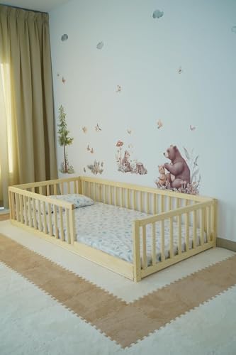 HOMEforDREAMS Kids Floor Bed H4D-34: Montessori Inspired Design with Slats and Round Rails (120 x 60 cm)