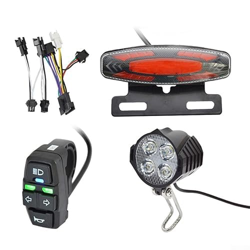 Ebike Set di fari e fanali posteriori per bicicletta elettrica, 24-48 V, luci anteriori e posteriori, con luce di direzione, luce di stop e clacson