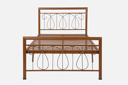 Image of Kovu Metal Single Size Bed Without Storage | Wrought Iron Single Bed with Headboard & Footboard| Sturdy Powder Coated Platform Cot for Bedroom, Living Room, (Kovu Brown)