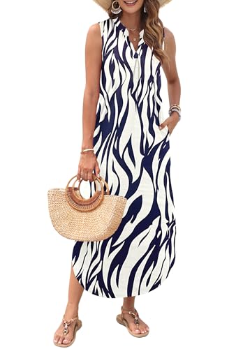 Image of AUSELILY Womens Summer Casual Maxi Dresses 2026 Sleeveless Long Beach Dresses V Neck Loose Sundresses with Side Split Pockets