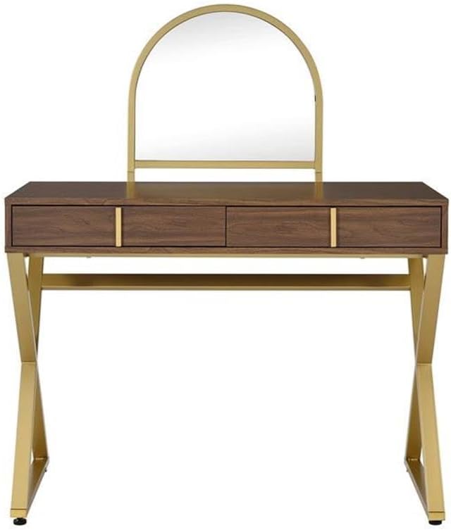 Acme Coleen Vanity Desk in Walnut & Gold Finish