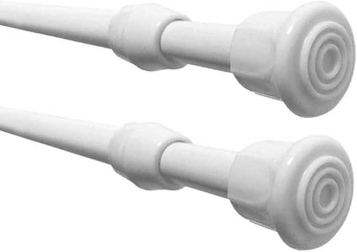 2 Pack Spring Tension Curtain Rods 18 to 28 inches Adjustable,Small Short Kitchen Curtains Rod,No Drilling,No Screws for Windows,Doorway,Bathroom White