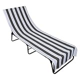 DII Stripe Beach Lounge Chair Towel with Fitted Top Pocket, 26x82, Gray