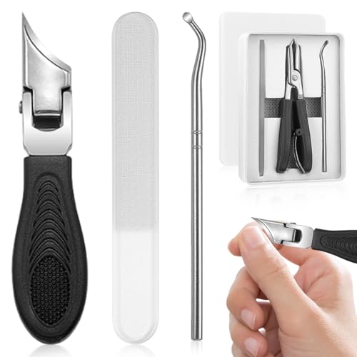Xyvor 3-Teiliges Set Nagelknipser mit Adler-Schnabel-Winkel, Eagle Beak Nail Clippers, Adler Schnabel Nagelknipser mit Auffangbehälter, Nagelknipser für Eingewachsene Nägel, Dicke Nägel