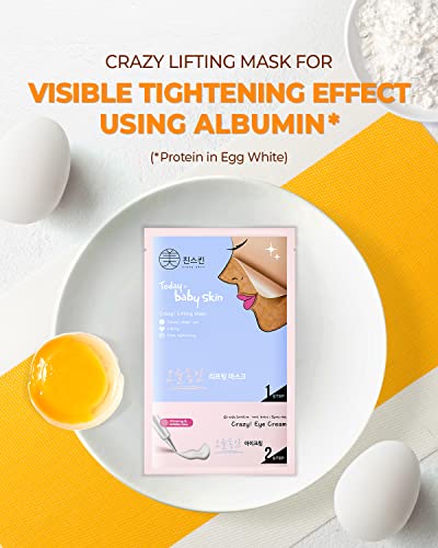 CRAZY SKIN Perfect Faical Mask 5PCS - Wash Off Mask Pack, Lifting V-Line Slim Face Mask, 2 Step Care for Aging Skin (Face Mask + Tightening Eye Cream)