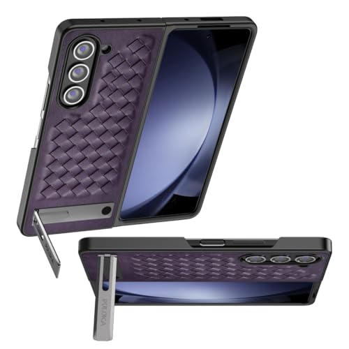 Coque Samsung Galaxy Z Fold 5 en cuir tissé violet avec support