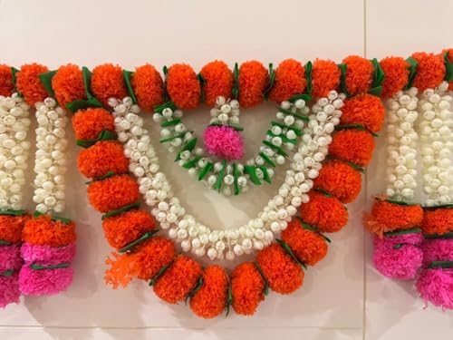 Image of 3 Ft Marigold Mogra Toran | Door Hanging Toran | Indian Thorans | Atificial Flower Garland | Pooja Mandir, Door, Diwali Decoration Toran | Indian Housewarming Decor, Bandhanwar | (Pack of 1)