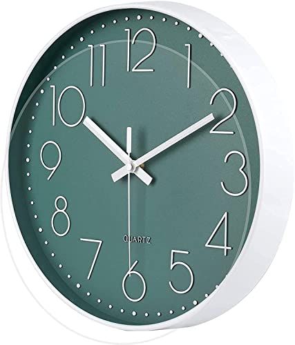 Image of TEKCOOL Wall Clock 12 inch Silent Quartz Decorative Wall Clock Non-Ticking Classic Clock Battery Operated Round Easy to Read for Room /Home /Kitchen /Bedroom /Office /School- (Green);