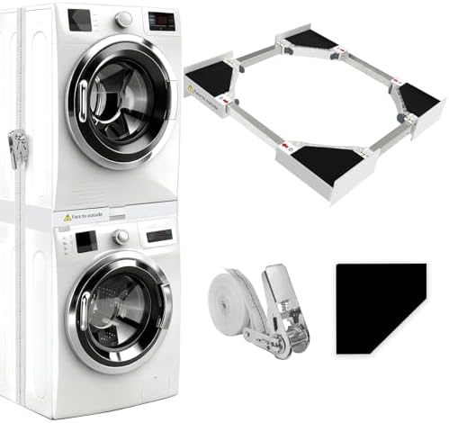 NIUXX Universal Union Kit for Washing Machine and Dryer with Ratchet Rope, Universal Stacking Kit, Universal Intermediate Frame for Washing Machine and Dryer, Adjustable Size (46-66cm)